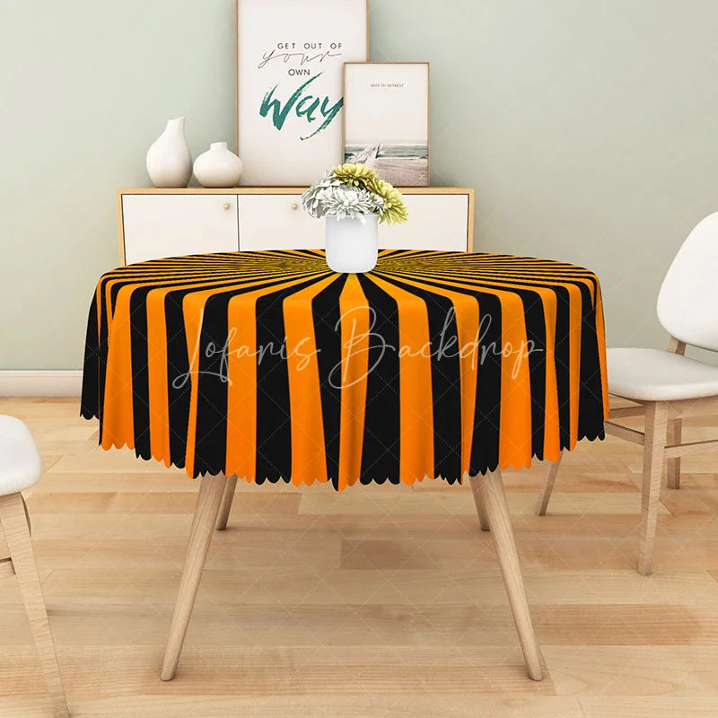 Lofaris Halloween Round Tablecloth with Black and Orange Stripes for Festive Spooky Holiday Party Decor