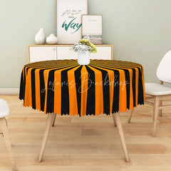 Lofaris Halloween Round Tablecloth with Black and Orange Stripes for Festive Spooky Holiday Party Decor