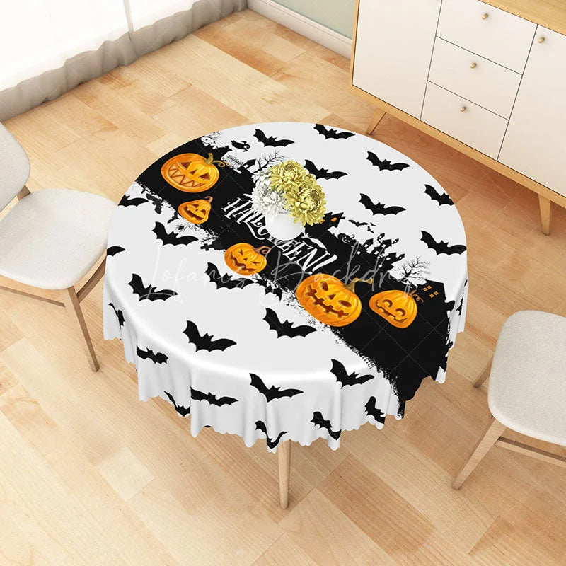 Lofaris Halloween Round Tablecloth with Jack-o’-Lanterns and Bats for Spooky Festive Holiday Decor