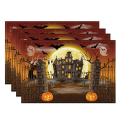 Lofaris Halloween Set of 4 Placemats with Bat Ghost Castle and Jack-O’-Lantern for Spooky Party Decor