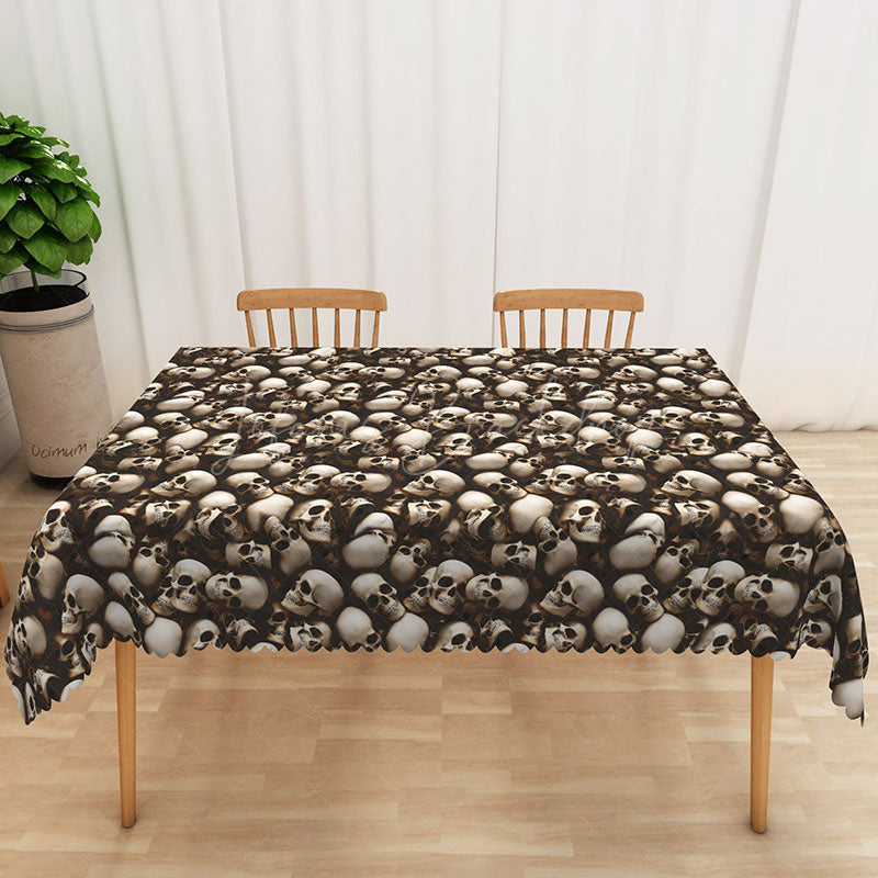Lofaris Halloween Skull Rectangle Tablecloth in Brown and White for Gothic Spooky Pirate Themed Party Decor