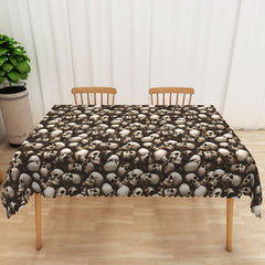 Lofaris Halloween Skull Rectangle Tablecloth in Brown and White for Gothic Spooky Pirate Themed Party Decor