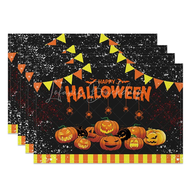 Lofaris Halloween Spider and Jack-O’-Lantern Set of 4 Placemats for Spooky Fun Holiday Party Decor