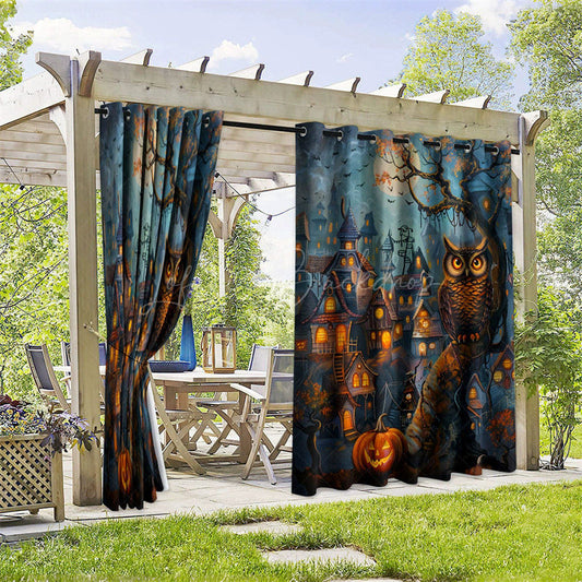 Lofaris Halloween Town Waterproof Printed Outdoor Curtains