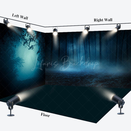 Lofaris Halloween Vibe Green Misty Forest Room Set Backdrop