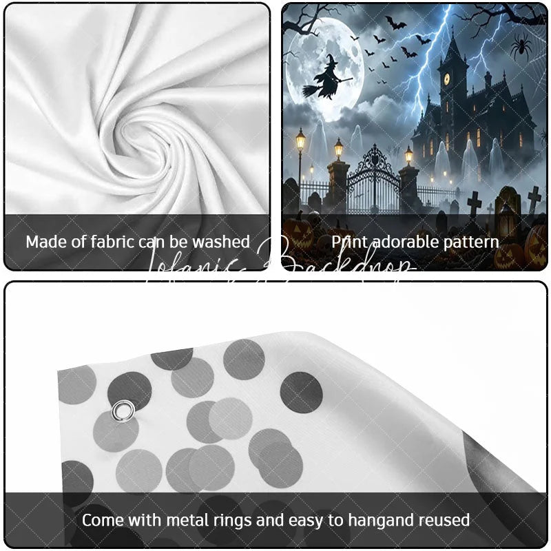 Lofaris Halloween Witch Full Moon Haunted Mansion Garage Door Banner Spooky Graveyard Jack-o’-Lanterns Decor