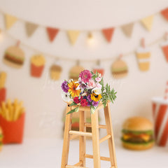 Lofaris Hamburger And French Fries Cute Cake Smash Backdrop