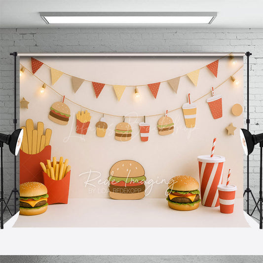 Lofaris Hamburger And French Fries Cute Cake Smash Backdrop