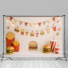 Lofaris Hamburger And French Fries Cute Cake Smash Backdrop