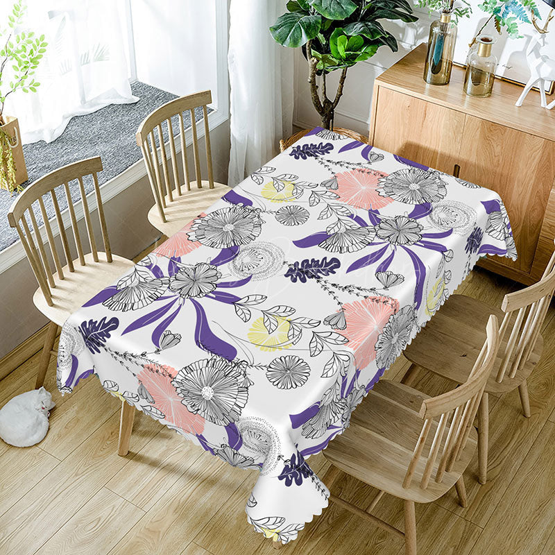 Lofaris Hand Drawn Floral and Plant Rectangle Tablecloth for Artistic Botanical Farmhouse Kitchen Decor