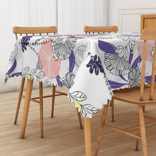 Lofaris Hand Drawn Floral and Plant Rectangle Tablecloth for Artistic Botanical Farmhouse Kitchen Decor