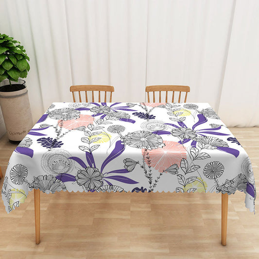 Lofaris Hand Drawn Floral and Plant Rectangle Tablecloth for Artistic Botanical Farmhouse Kitchen Decor