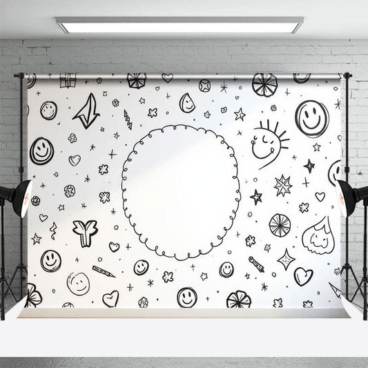 Lofaris Hand Drawn Pattern Smiles Stars And Hearts Backdrop