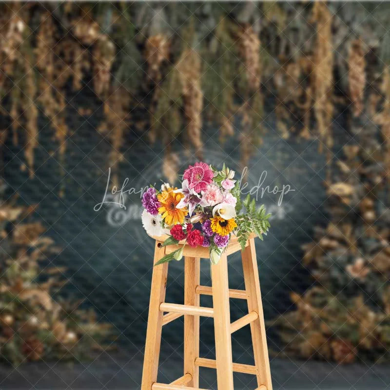 Lofaris Hanging Gold Pine Cone Christmas Backdrop Blue Winter Floral Photography Background