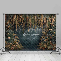 Lofaris Hanging Gold Pine Cone Christmas Backdrop Blue Winter Floral Photography Background