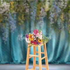 Lofaris Hanging Wisteria Photography Backdrop with Teal Drapes Colorful Floral Elegant Maternity or Wedding Background