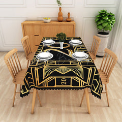 Lofaris Happy 20th Birthday Tablecloth in Black and Gold Elegant Party Decorations for Milestone Celebration