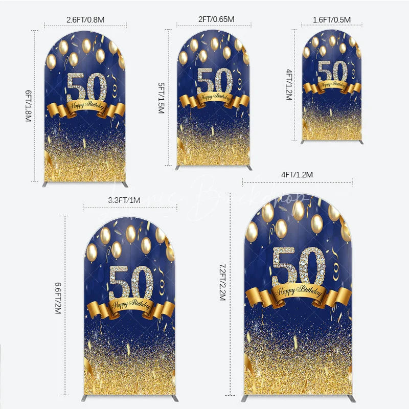 Lofaris Happy 50th Birthday Arch Backdrop Royal Blue and Gold Balloons Diamond Glitter Party Decor