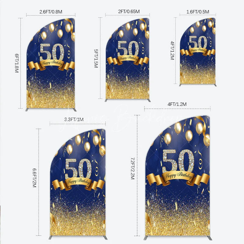 Lofaris Happy 50th Birthday Half Moon Arch Backdrop Royal Blue and Gold Balloons Diamond Glitter Party Decor