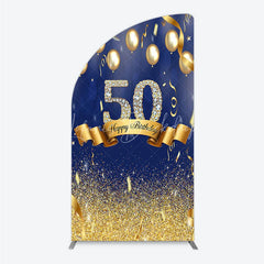 Lofaris Happy 50th Birthday Half Moon Arch Backdrop Royal Blue and Gold Balloons Diamond Glitter Party Decor