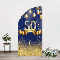 Lofaris Happy 50th Birthday Half Moon Arch Backdrop Royal Blue and Gold Balloons Diamond Glitter Party Decor