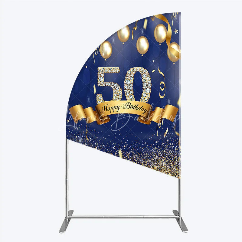 Lofaris Happy 50th Birthday Half Moon Arch Backdrop Royal Blue and Gold Balloons Diamond Glitter Party Decor