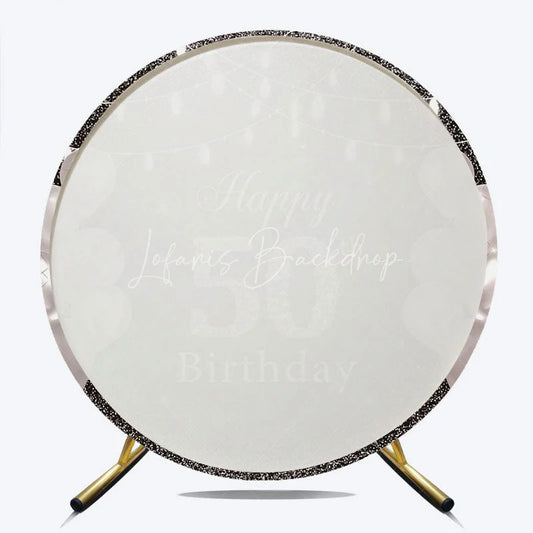 Lofaris Happy 50th Birthday Round Backdrop Black Silver Glitter Diamond Celebration Elegant Party Decor
