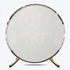 Lofaris Happy 50th Birthday Round Backdrop Black Silver Glitter Diamond Celebration Elegant Party Decor