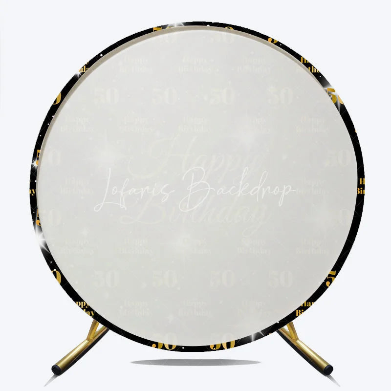 Lofaris Happy 50th Birthday Round Backdrop Gold Glitter Number 50 on Black Pattern Background Milestone Fifty Years Party Decor