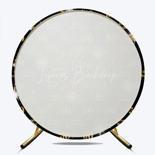 Lofaris Happy 50th Birthday Round Backdrop Gold Glitter Number 50 on Black Pattern Background Milestone Fifty Years Party Decor