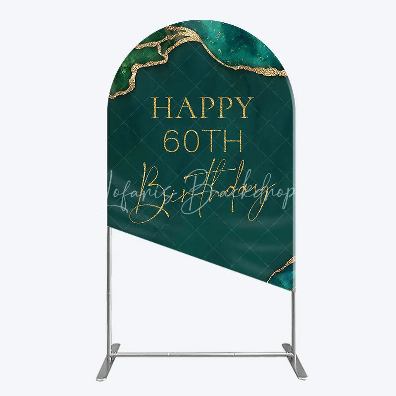 Lofaris Happy 60th Birthday Arch Backdrop Emerald Green Gold Marble Decoration Abstract Luxury Background
