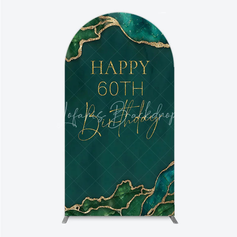 Lofaris Happy 60th Birthday Arch Backdrop Emerald Green Gold Marble Decoration Abstract Luxury Background