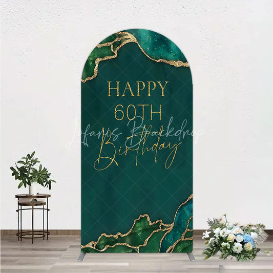 Lofaris Happy 60th Birthday Arch Backdrop Emerald Green Gold Marble Decoration Abstract Luxury Background