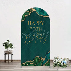 Lofaris Happy 60th Birthday Arch Backdrop Emerald Green Gold Marble Decoration Abstract Luxury Background