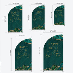 Lofaris Happy 60th Birthday Half Moon Arch Backdrop Emerald Green Gold Marble Decoration Abstract Luxury Background