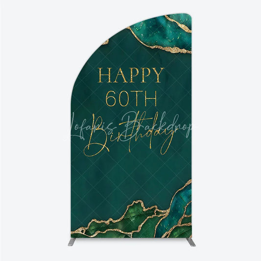 Lofaris Happy 60th Birthday Half Moon Arch Backdrop Emerald Green Gold Marble Decoration Abstract Luxury Background