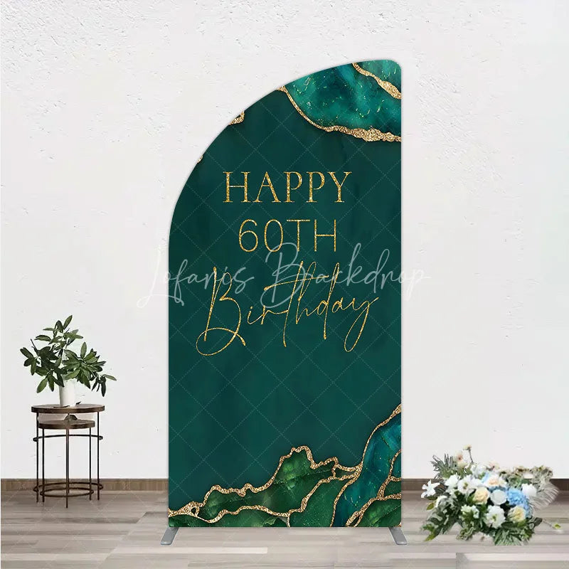 Lofaris Happy 60th Birthday Half Moon Arch Backdrop Emerald Green Gold Marble Decoration Abstract Luxury Background