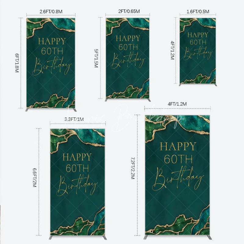 Lofaris Happy 60th Birthday Rectangle Backdrop Emerald Green Gold Marble Decoration Abstract Luxury Background