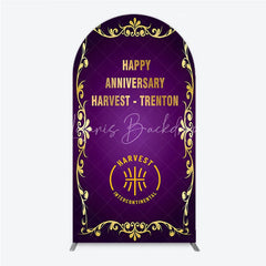 Lofaris Happy Anniversary Corporate Event Arch Backdrop Elegant Purple and Gold Ornate Frame Company Party Photo Booth Decor
