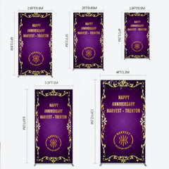 Lofaris Happy Anniversary Corporate Event Rectangle Backdrop Elegant Purple and Gold Ornate Frame Company Party Photo Booth Decor