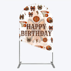 Lofaris Happy Birthday Arch Backdrop Basketballs or Bows Gender Reveal He She Sports Theme Party Decor