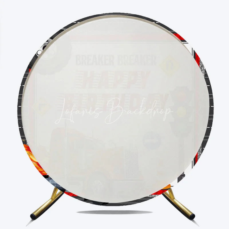 Lofaris Happy Birthday Big Rig Truck Round Backdrop Transportation Theme Red Semi Party Supplies for Boy