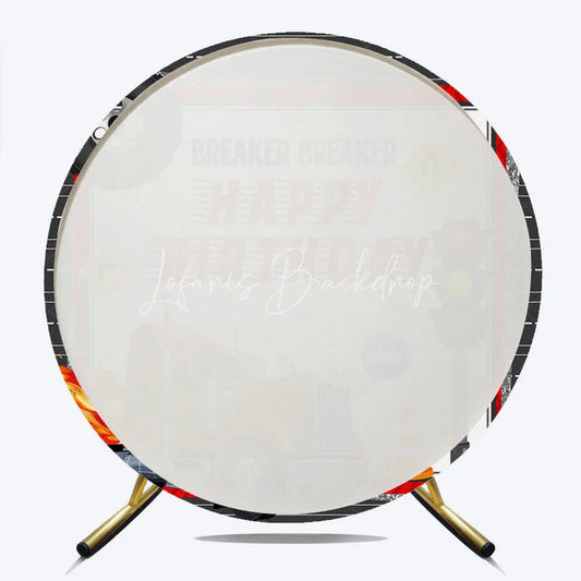 Lofaris Happy Birthday Big Rig Truck Round Backdrop Transportation Theme Red Semi Party Supplies for Boy