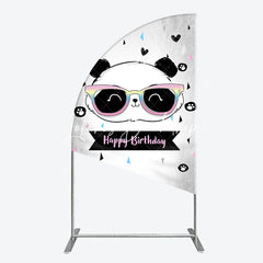 Lofaris Happy Birthday Cartoon Panda Half Moon Arch Backdrop with Rainbow Sunglasses Silver Textured Background Party Decor