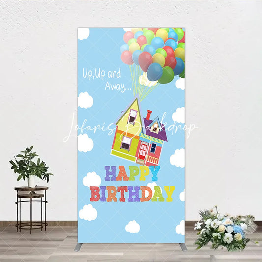 Lofaris Happy Birthday Colorful Balloons Floating House Rectangle Arch Backdrop Whimsical Sky Adventure Decor