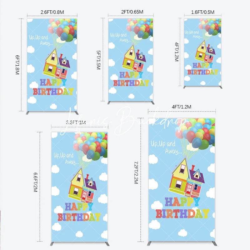 Lofaris Happy Birthday Colorful Balloons Floating House Rectangle Arch Backdrop Whimsical Sky Adventure Decor