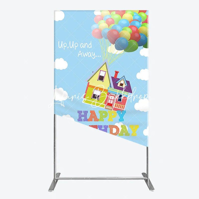 Lofaris Happy Birthday Colorful Balloons Floating House Rectangle Arch Backdrop Whimsical Sky Adventure Decor
