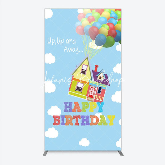 Lofaris Happy Birthday Colorful Balloons Floating House Rectangle Arch Backdrop Whimsical Sky Adventure Decor