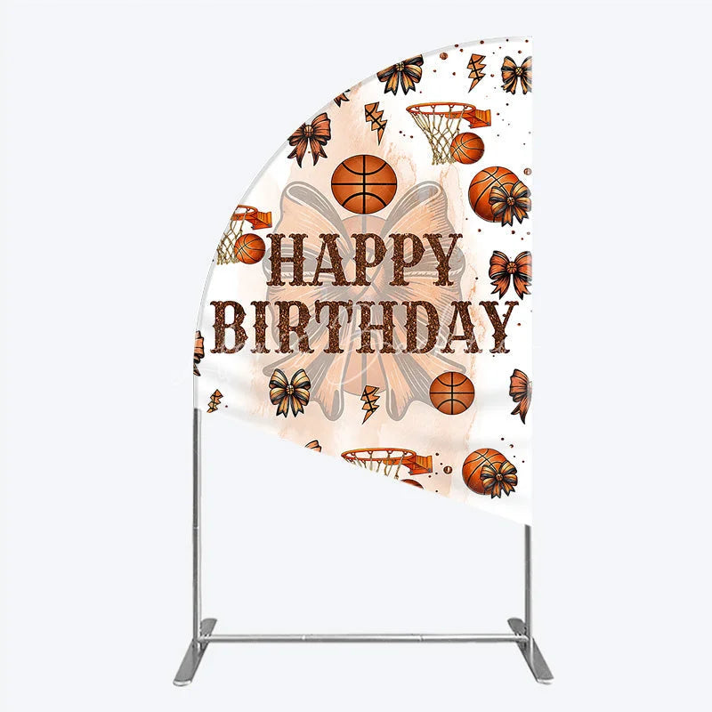 Lofaris Happy Birthday Half Moon Arch Backdrop Basketballs or Bows Gender Reveal He She Sports Theme Party Decor