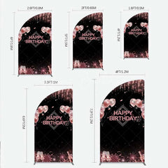 Lofaris Happy Birthday Half Moon Arch Backdrop Rose Gold Balloons Black Glitter Champagne Decor